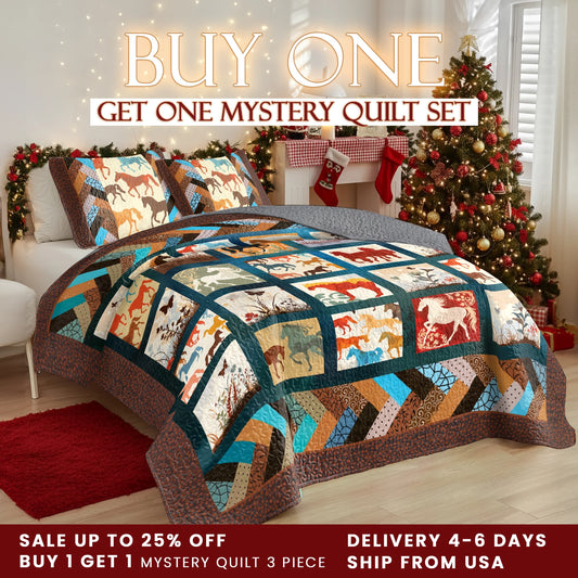 Shineful All Season Quilt 3-Piece Set Vintage Horse