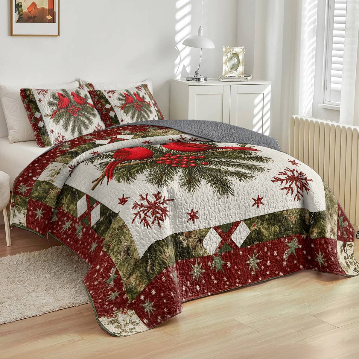 Shineful All Season Quilt 3-Piece Set - Cardinal Winter Warmth