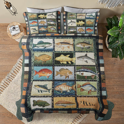 Shineful All Season Quilt 3-Piece Set Patchwork Fish