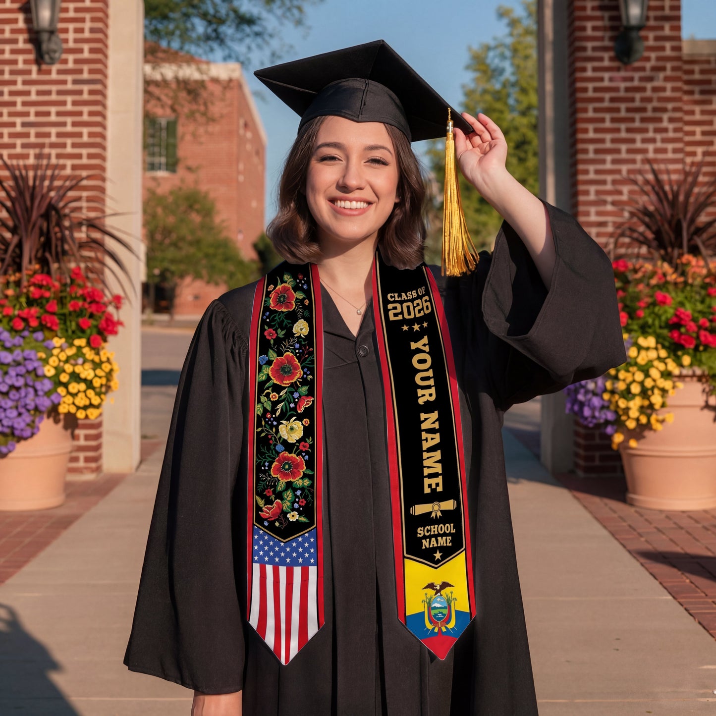 Shineful Graduation Sash Personalized American Ecuador Pride