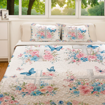 Shineful All Season Quilt 3-Piece Set - God Faith Flower Butterfly