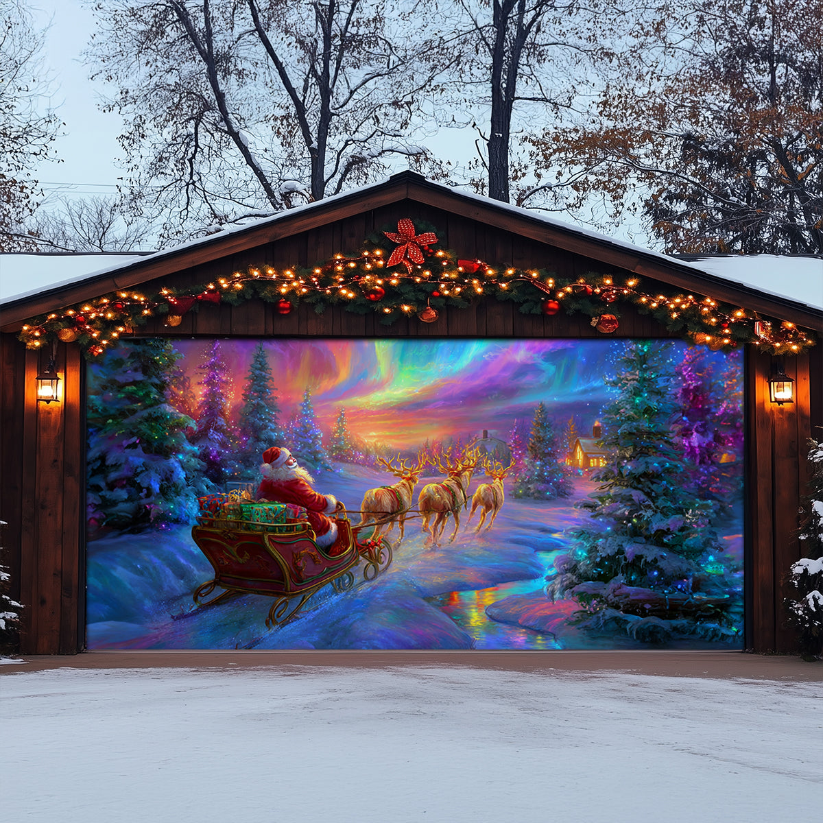 Shineful Garage Door Banner Decoration Magical Santa Journey