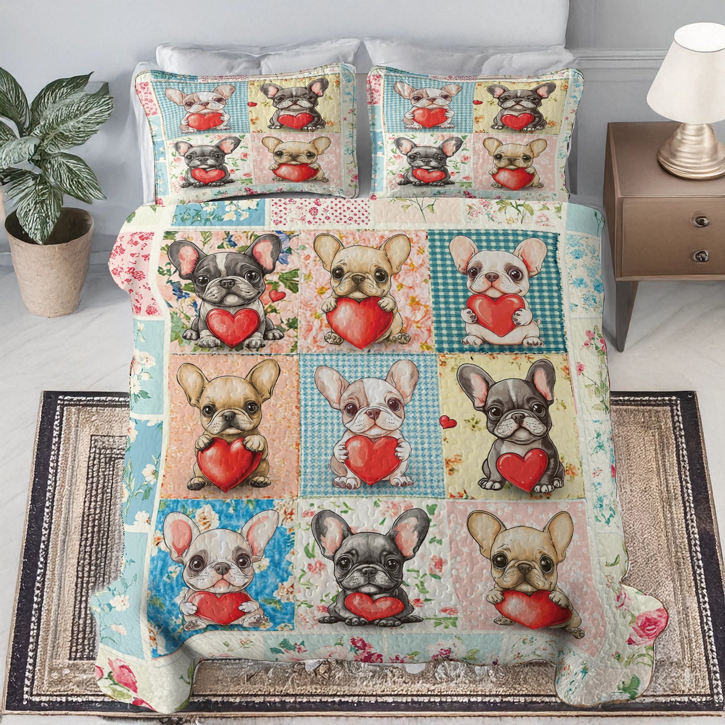 Shineful All Season Quilt 3-Piece Set -  French Bulldog Cuteness Love