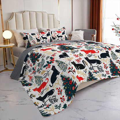 Shineful All Season Quilt 3-Piece Set Beautiful Cats Christmas