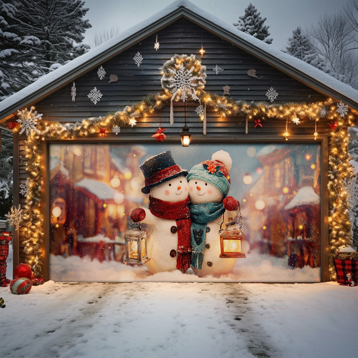 Shineful Door Cover Winter Lantern Lovers