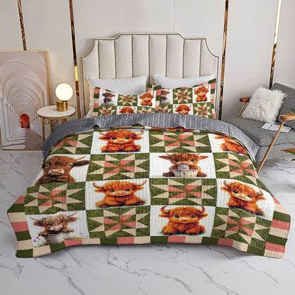 Shineful All Season Quilt 3-Piece Set Cute Highland Cow