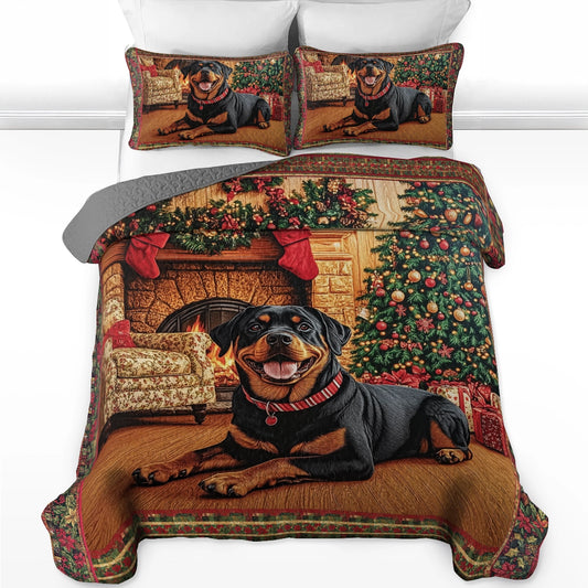 Shineful All Season Quilt 3-Piece Set - Rottweiler's Christmas Cheer