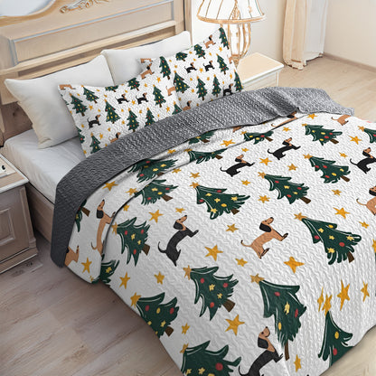 Shineful All Season Quilt 3-Piece Set Dachshund And Christmas Tree