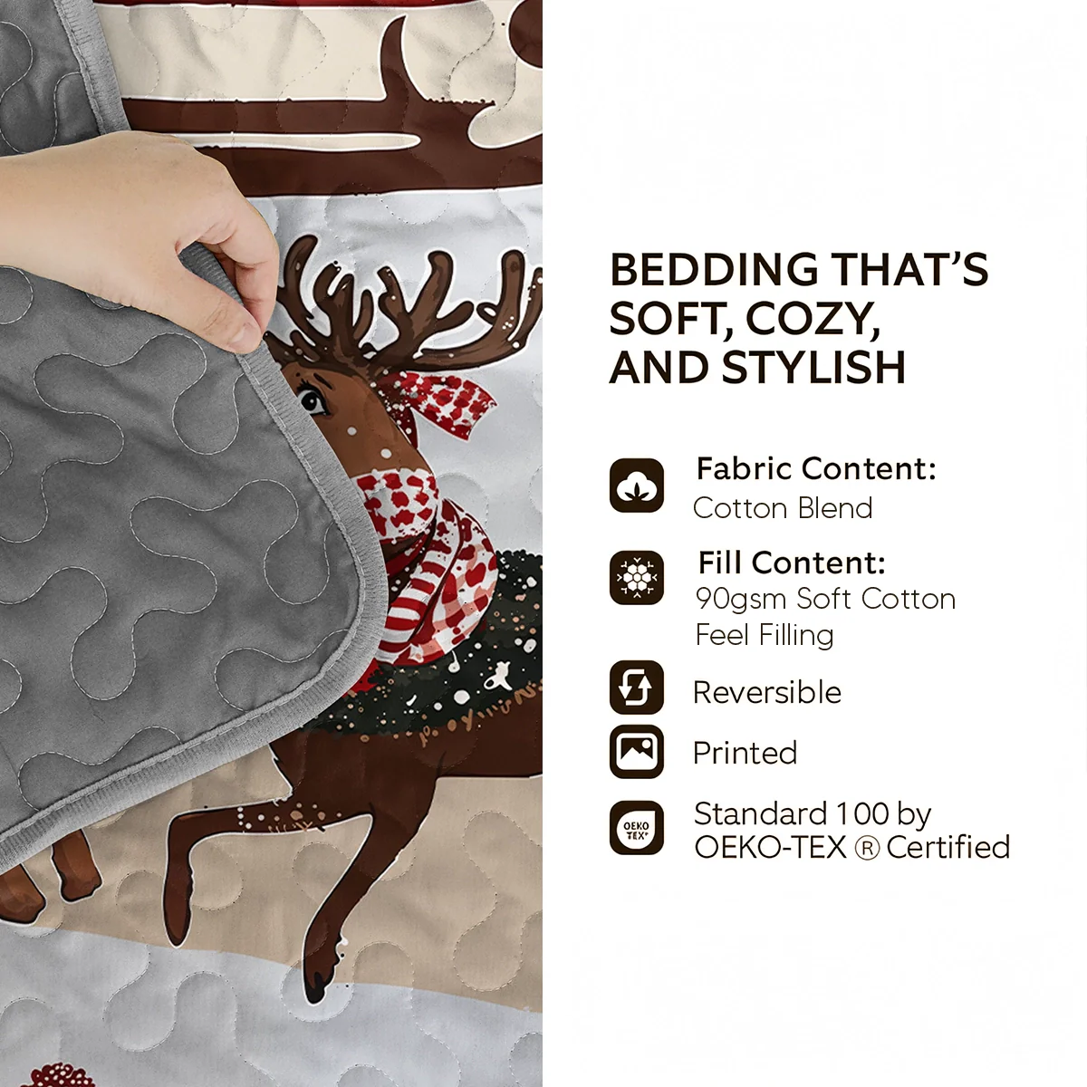 Shineful Quilt 3-Piece Set Cozy Santa Claus With Reindeer Pulling His Sleigh Full Of Gifts