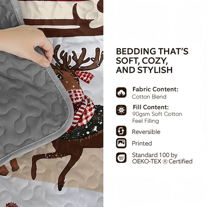 Shineful Quilt 3-Piece Set Cozy Santa Claus With Reindeer Pulling His Sleigh Full Of Gifts