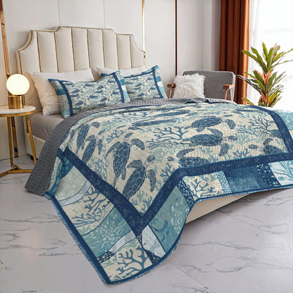 Shineful All Season Quilt 3-Piece Set Ocean Turtle