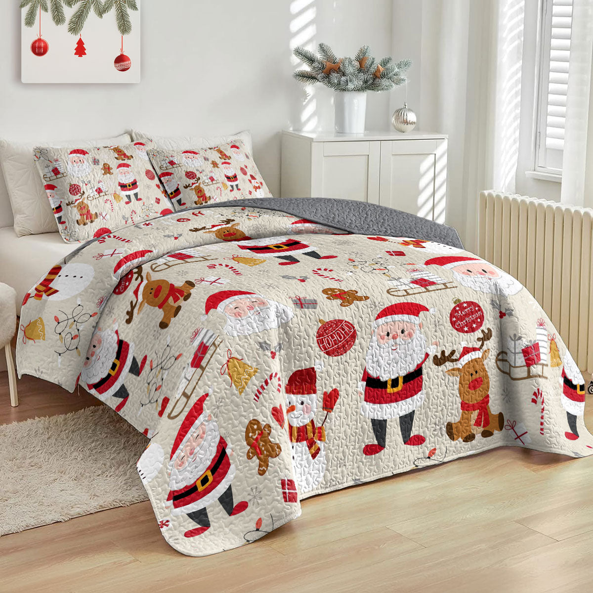 Shineful All Season Quilt 3-Piece Set Santa's Festive