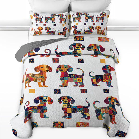 Shineful All Season Quilt 3-Piece Set Colorful Patchwork Dachshund