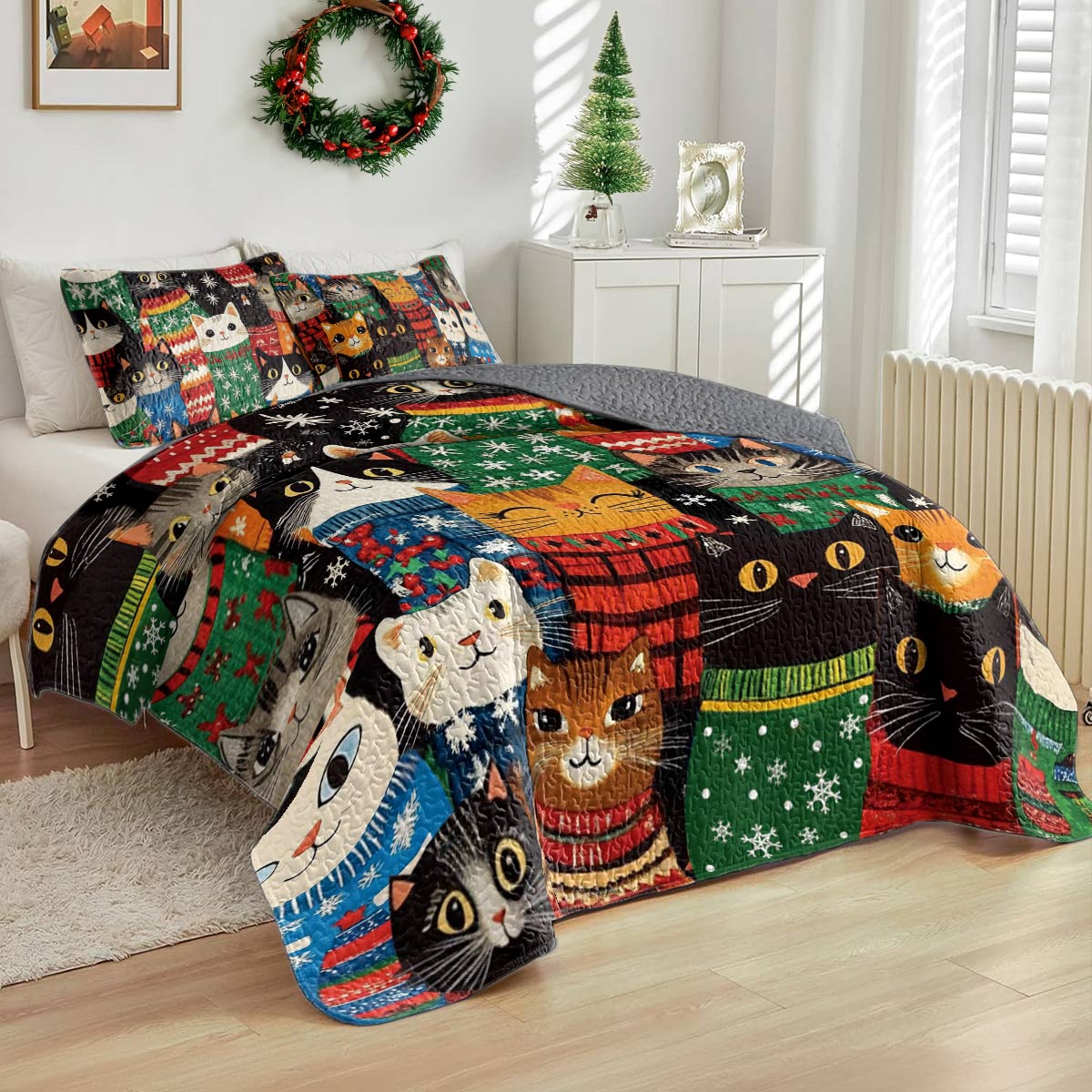 Shineful All Season Quilt 3-Piece Set Cozy Cats