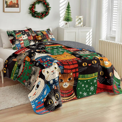 Shineful All Season Quilt 3-Piece Set Cozy Cats