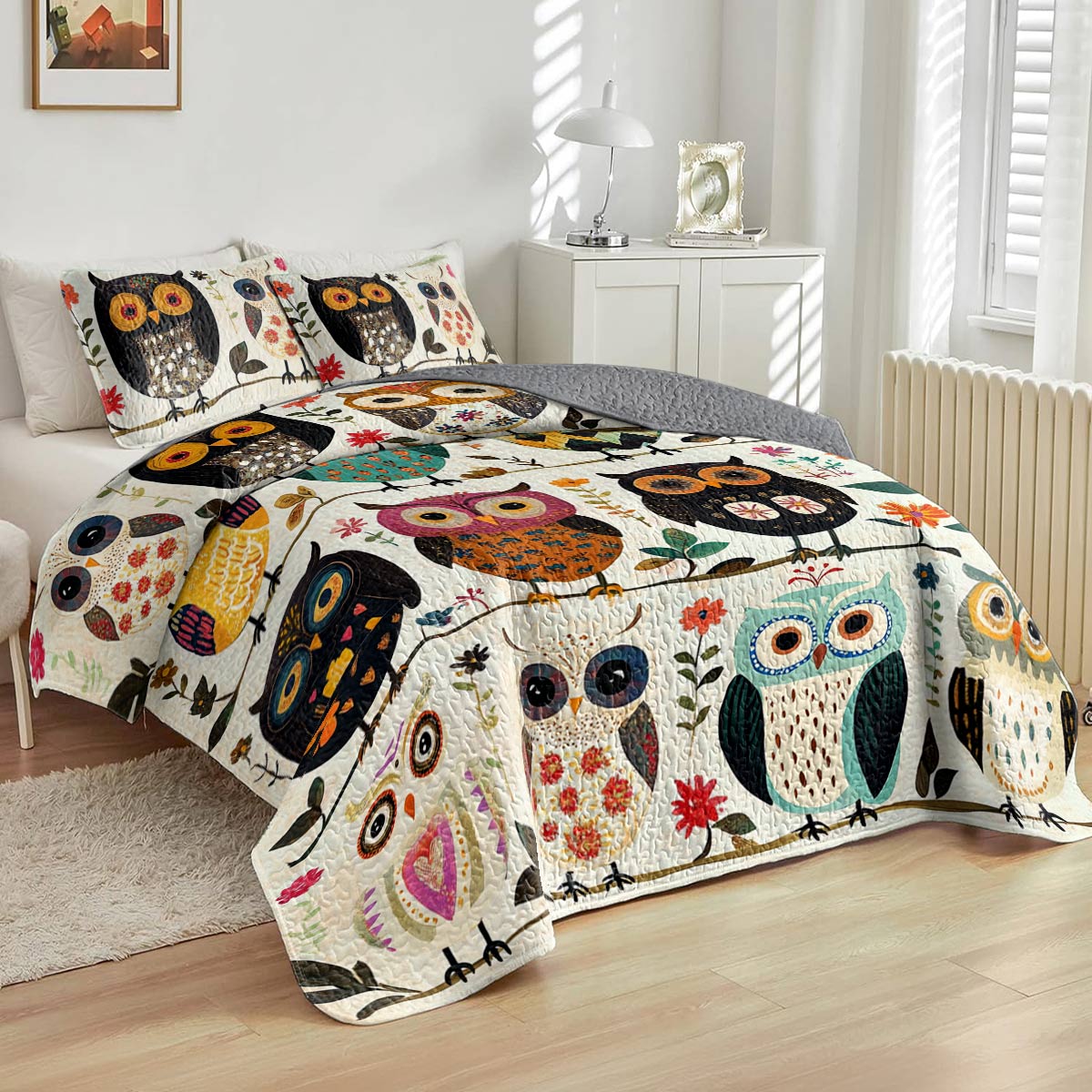 Shineful All Season Quilt 3-Piece Set Owl Peace Love