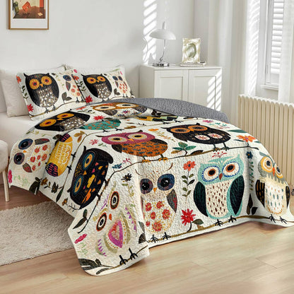 Shineful All Season Quilt 3-Piece Set Owl Peace Love
