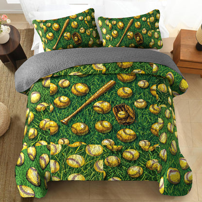 Shineful All Season Quilt 3-Piece Set Softball Fanatic