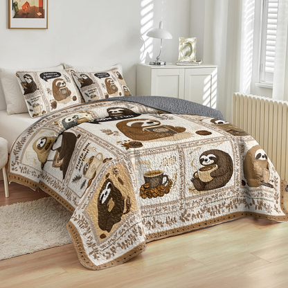 Shineful All Season Quilt 3-Piece Set Sloth Espresslow Snuggles
