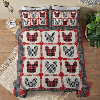 Shineful All Season Quilt 3-Piece Set French Bulldog Love Plaid