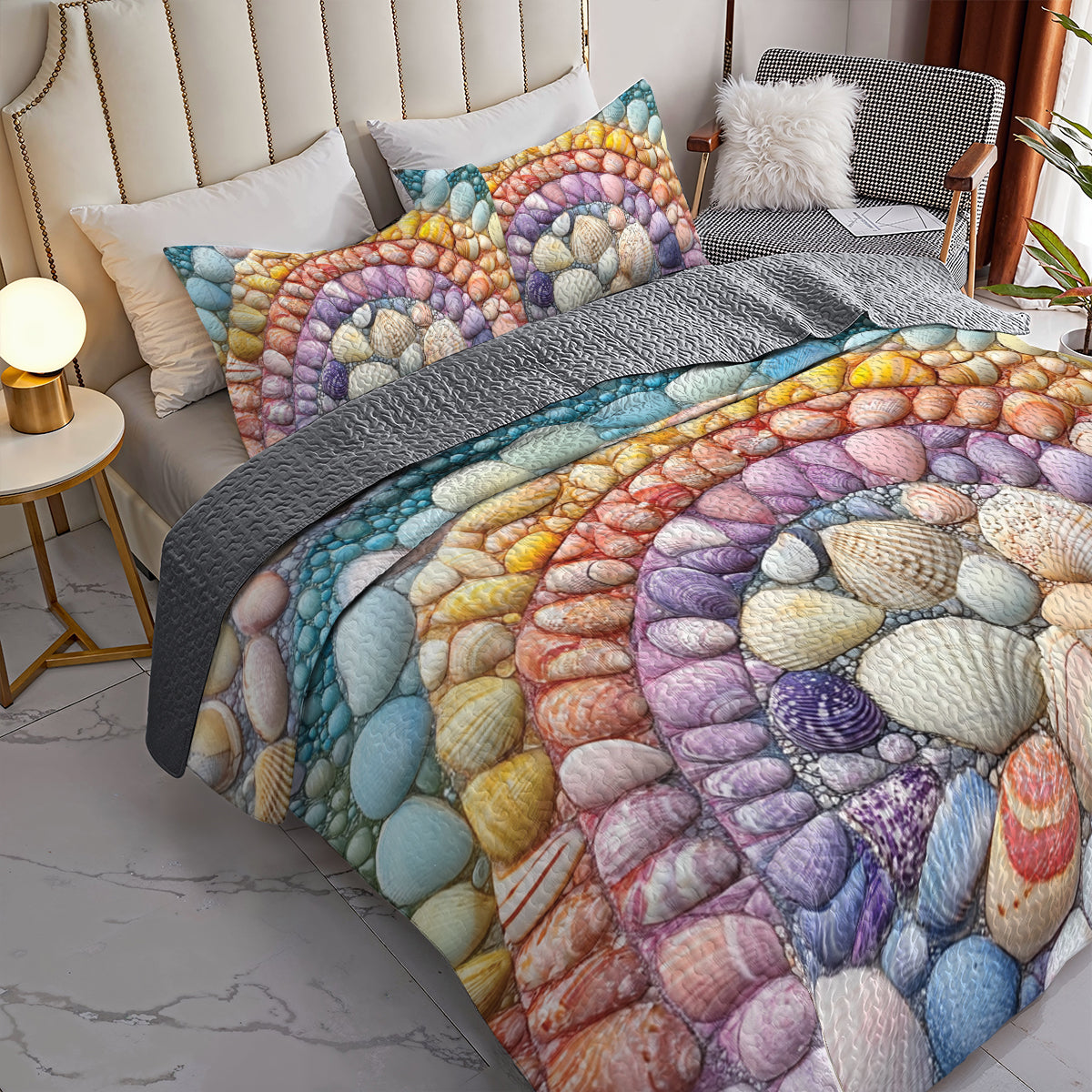 Shineful All Season Quilt 3-Piece Set Rainbow Seashell