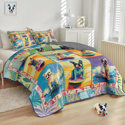 Shineful All Season Quilt 3-Piece Set - Surfing Frenchie