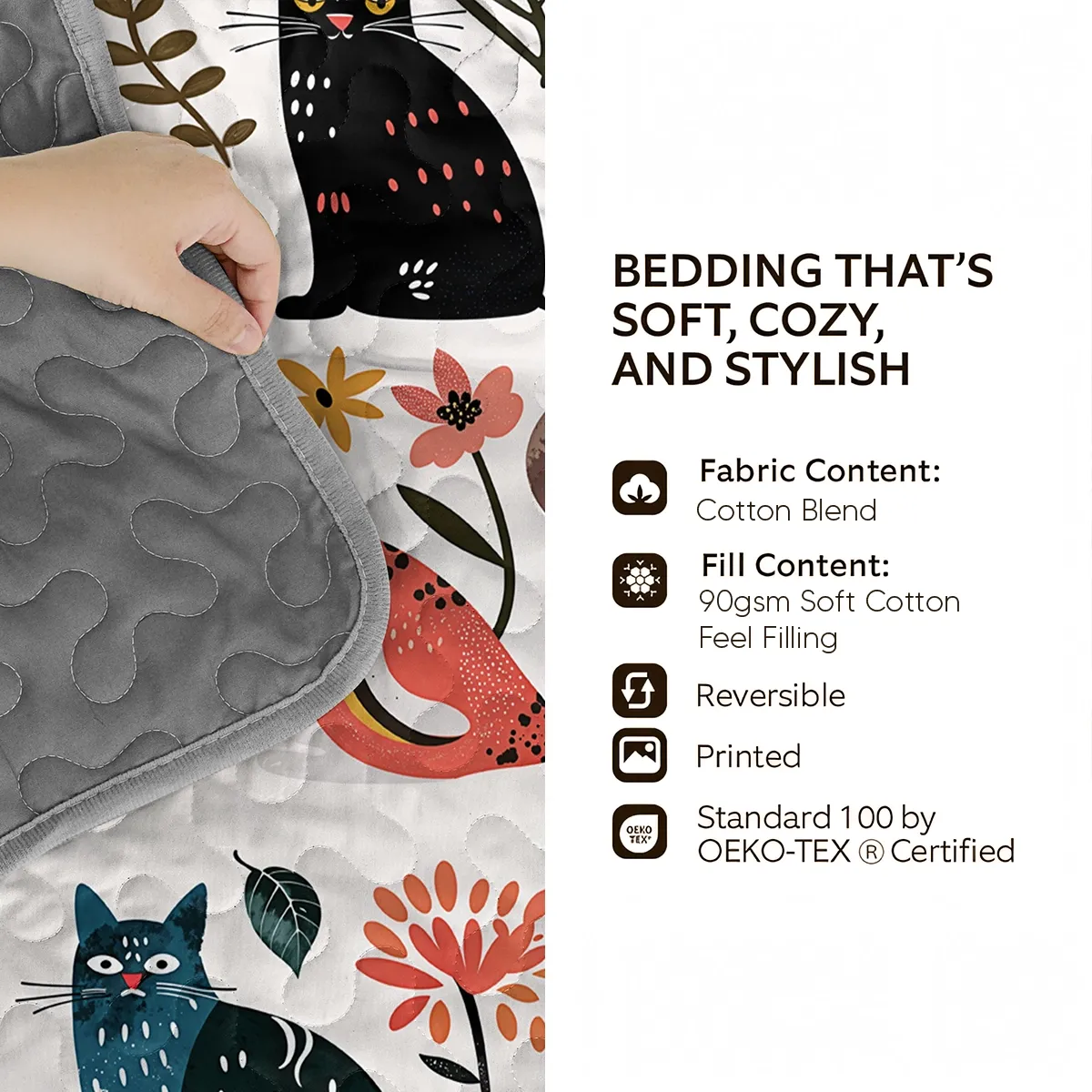 Shineful All Season Quilt 3-Piece Set Where The Cat Dreams