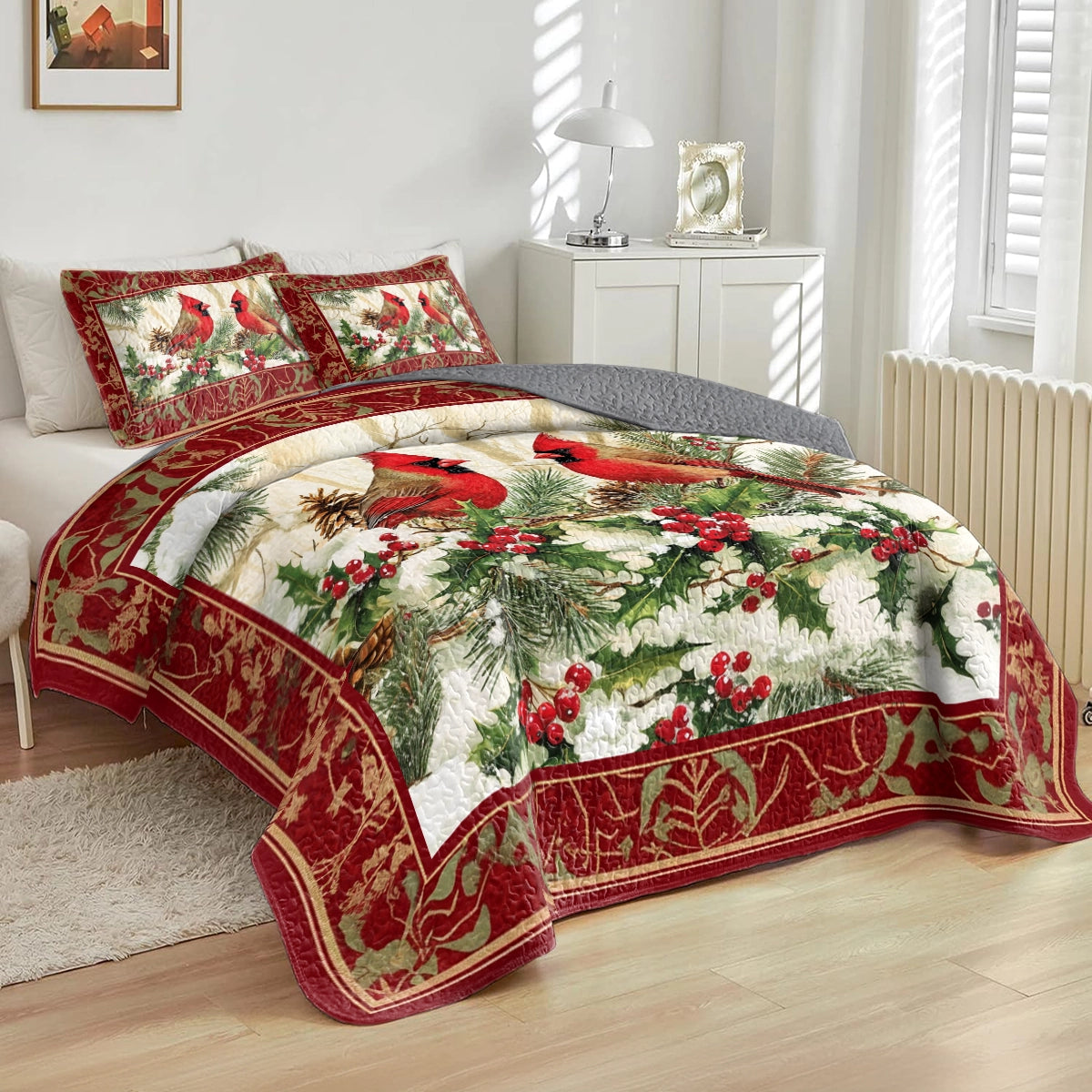 Shineful All Season Quilt 3-Piece Set Holiday Cardinal