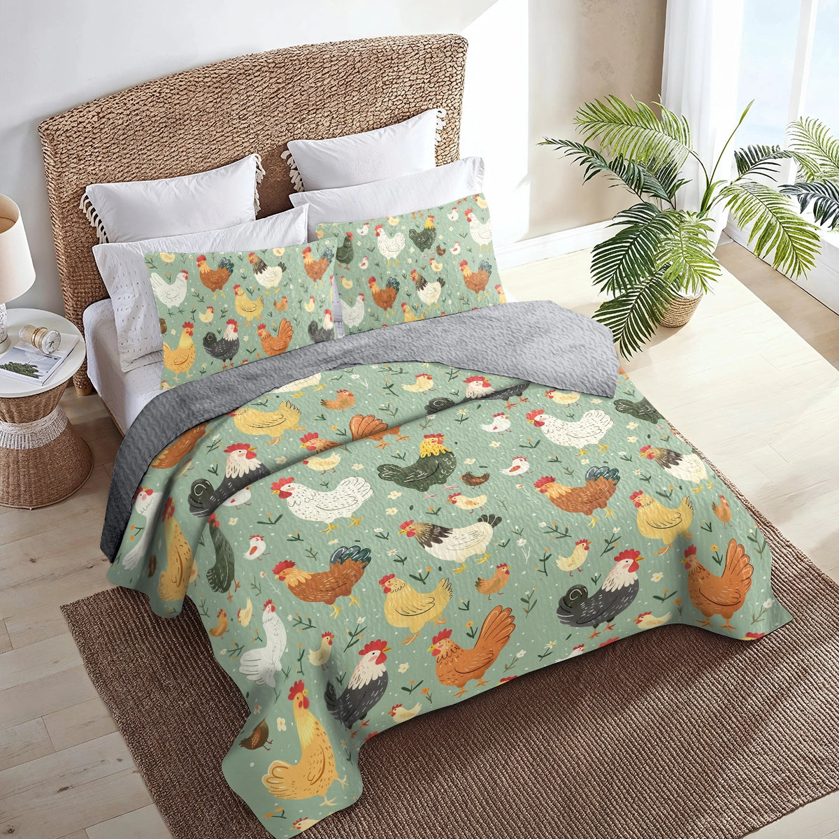Shineful All Season Quilt 3-Piece Set Chicken Country Charm