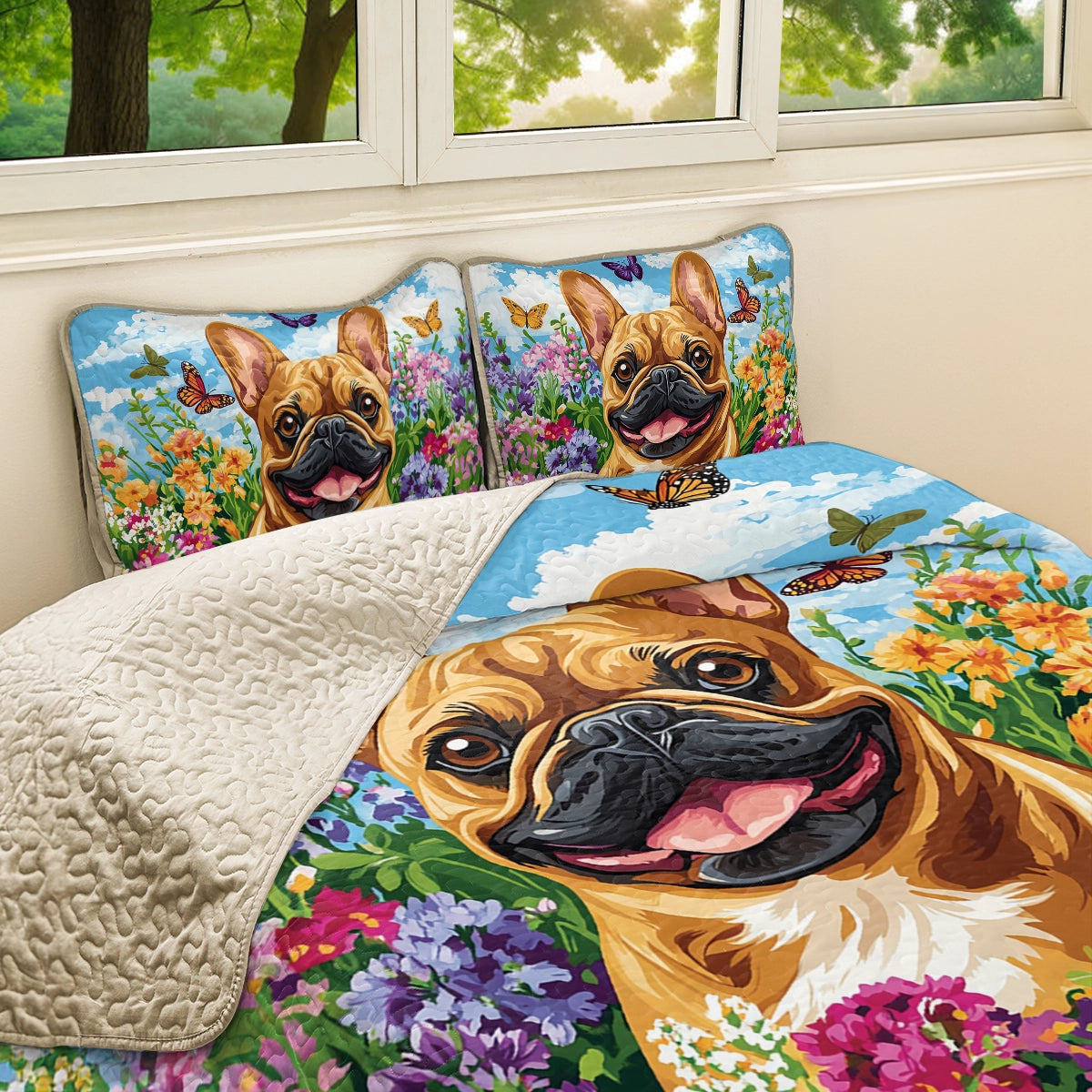 Shineful All Season Quilt 3-Piece Set - Frenchie Floral Fantasy