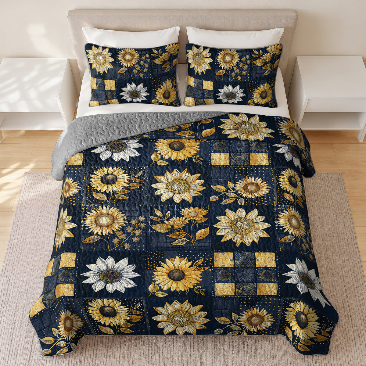 Shineful Quilt 3-Piece Set Inelegance Sunflowers