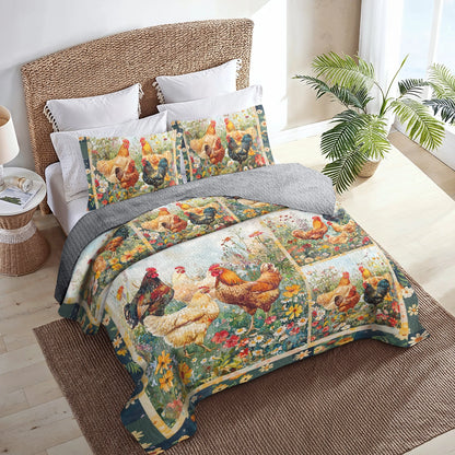 Shineful All Season Quilt 3-Piece Set Chicken Country Rooster Paradise