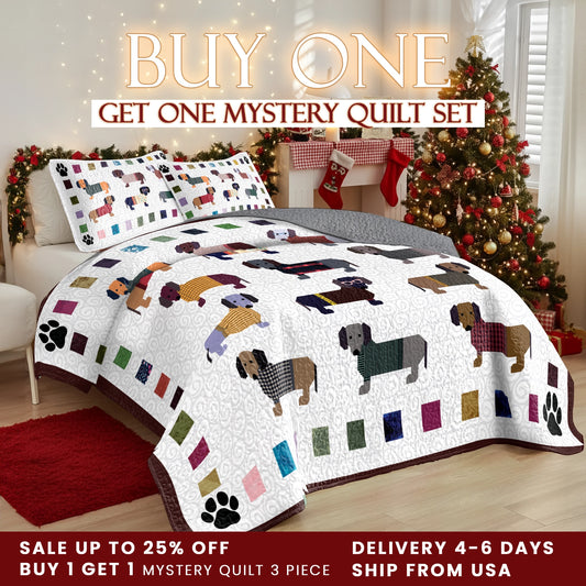 Shineful Quilt 3-Piece Set Dachshund Paws and Patches