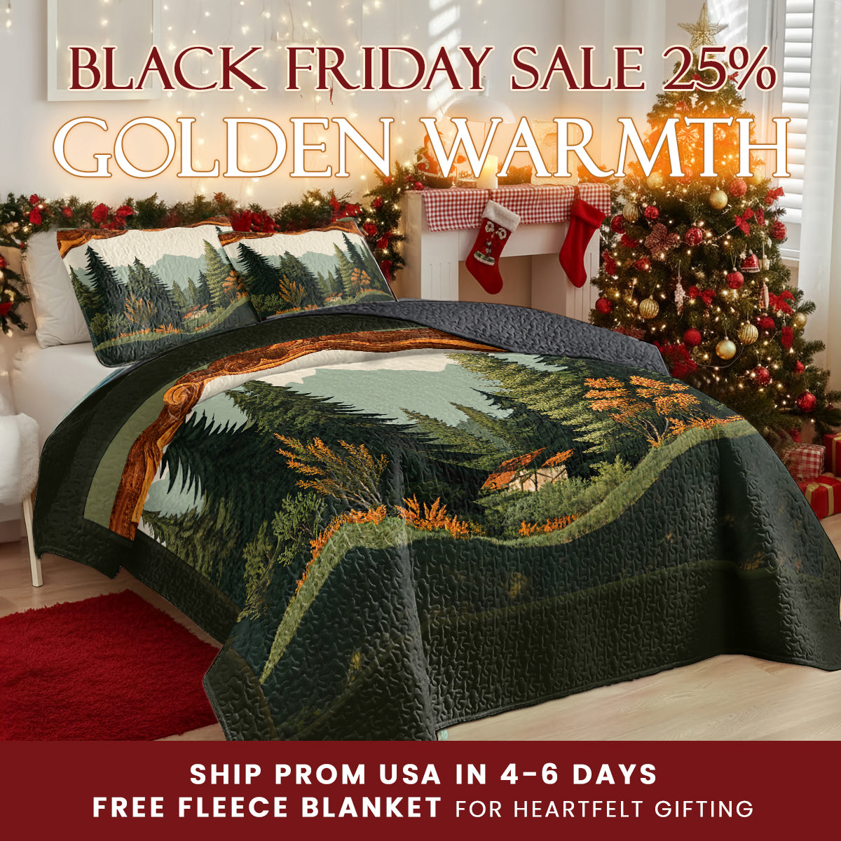 Shineful Quilt 3-Piece Set Forest Cabin