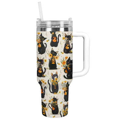Shineful Tumbler Cat And Yellow Flower