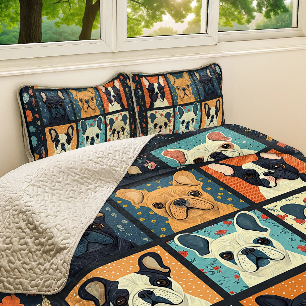 Shineful All Season Quilt 3-Piece Set - French Bulldog Cuddle
