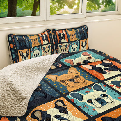 Shineful All Season Quilt 3-Piece Set - French Bulldog Cuddle