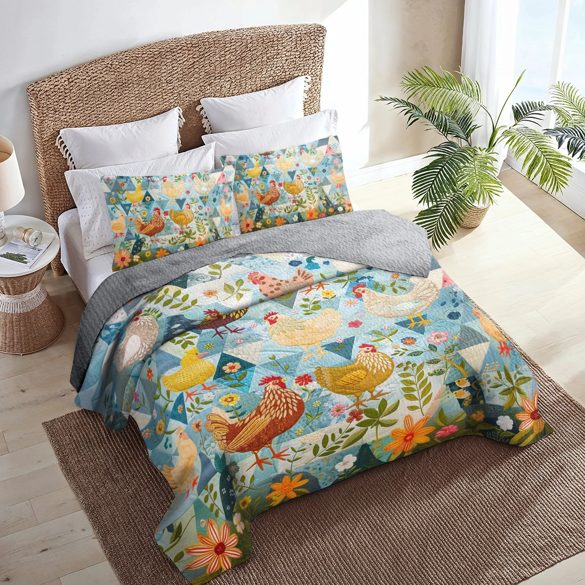 Shineful All Season Quilt 3-Piece Set  Chicken Meadow Hen
