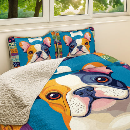 Shineful All Season Quilt 3-Piece Set - Colorful Frenchie