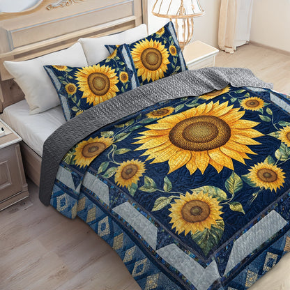 Shineful All Season Flat Print Quilt 3-Piece Set - Sunflower Bloom