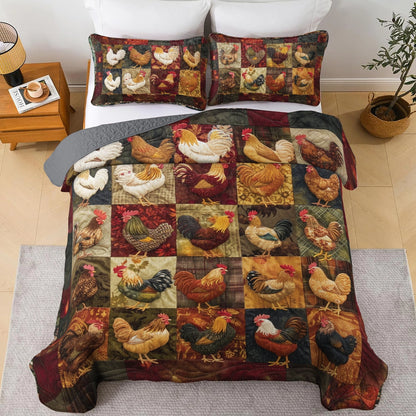 Shineful All Season Quilt 3-Piece Set Chicken Rooster's Roost