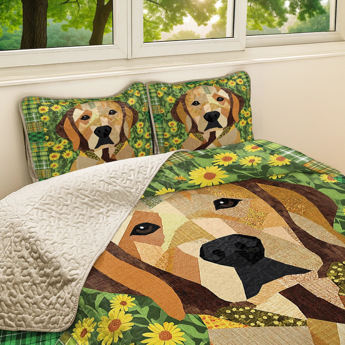 Shineful All Season Quilt 3-Piece Set - Flowers & Labrador Dreams
