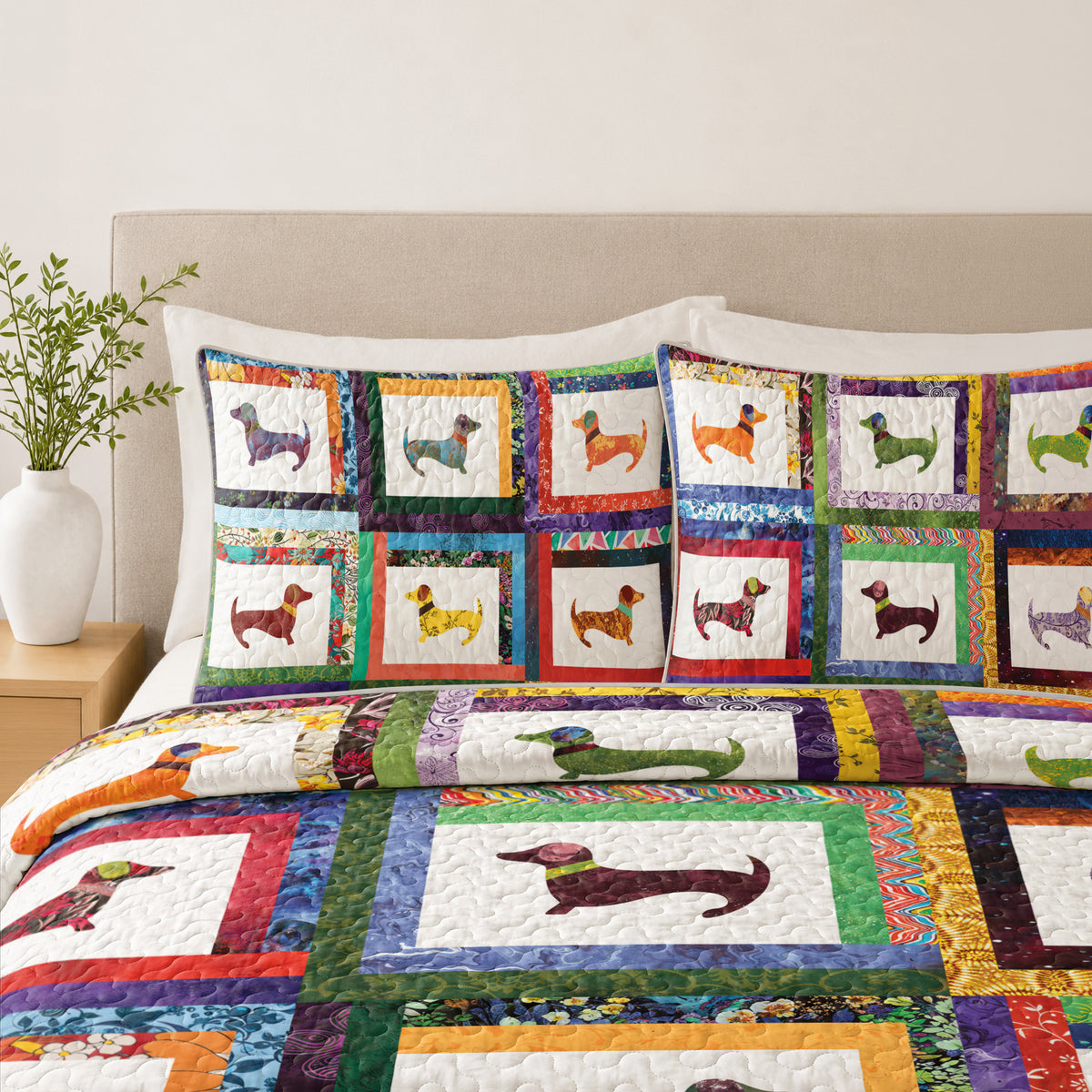 Shineful Quilt 3-Piece Set Dachshund Friends
