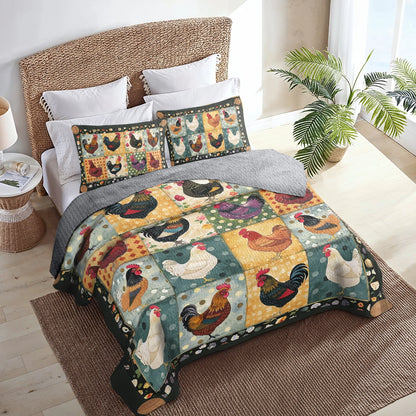 Shineful All Season Quilt 3-Piece Set Chicken Farm Rustic Roosters