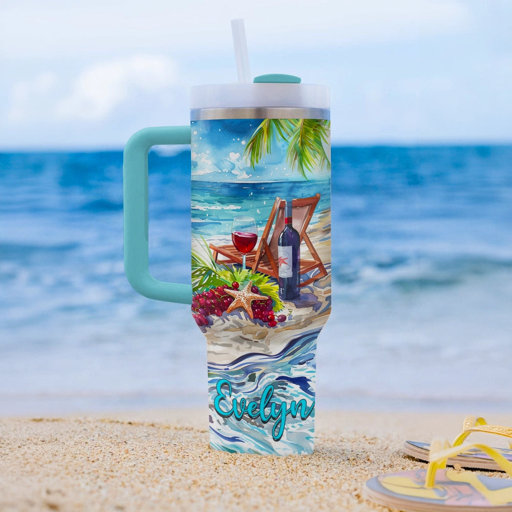 Shineful Tumbler Personalized Beachside Bliss: Wine Retreat