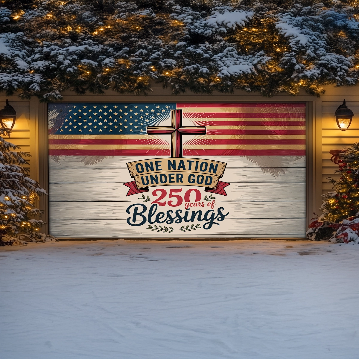 Shineful Garage Door Banner Decoration Faith Over America