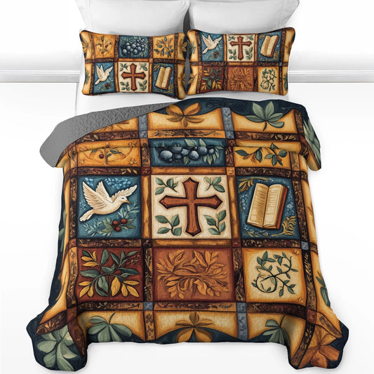 Shineful All Season Quilt 3-Piece Set Peaceful Cross