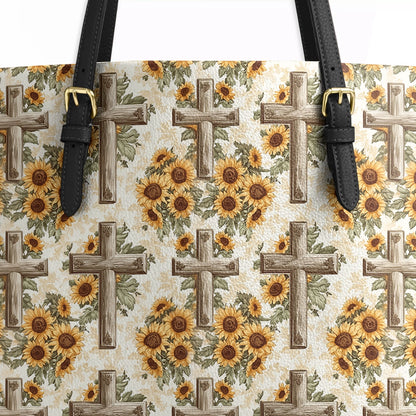 Shineful Leather Tote Bag Rustic Sunflower Cross