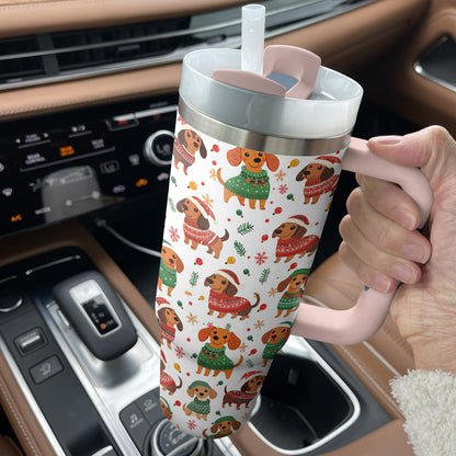 Shineful Tumbler Christmas Dachshund Pattern