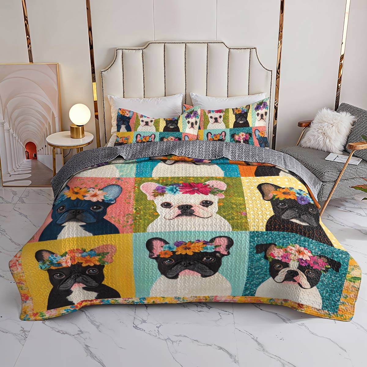 Shineful All Season Quilt 3-Piece Set Frenchie Blossom